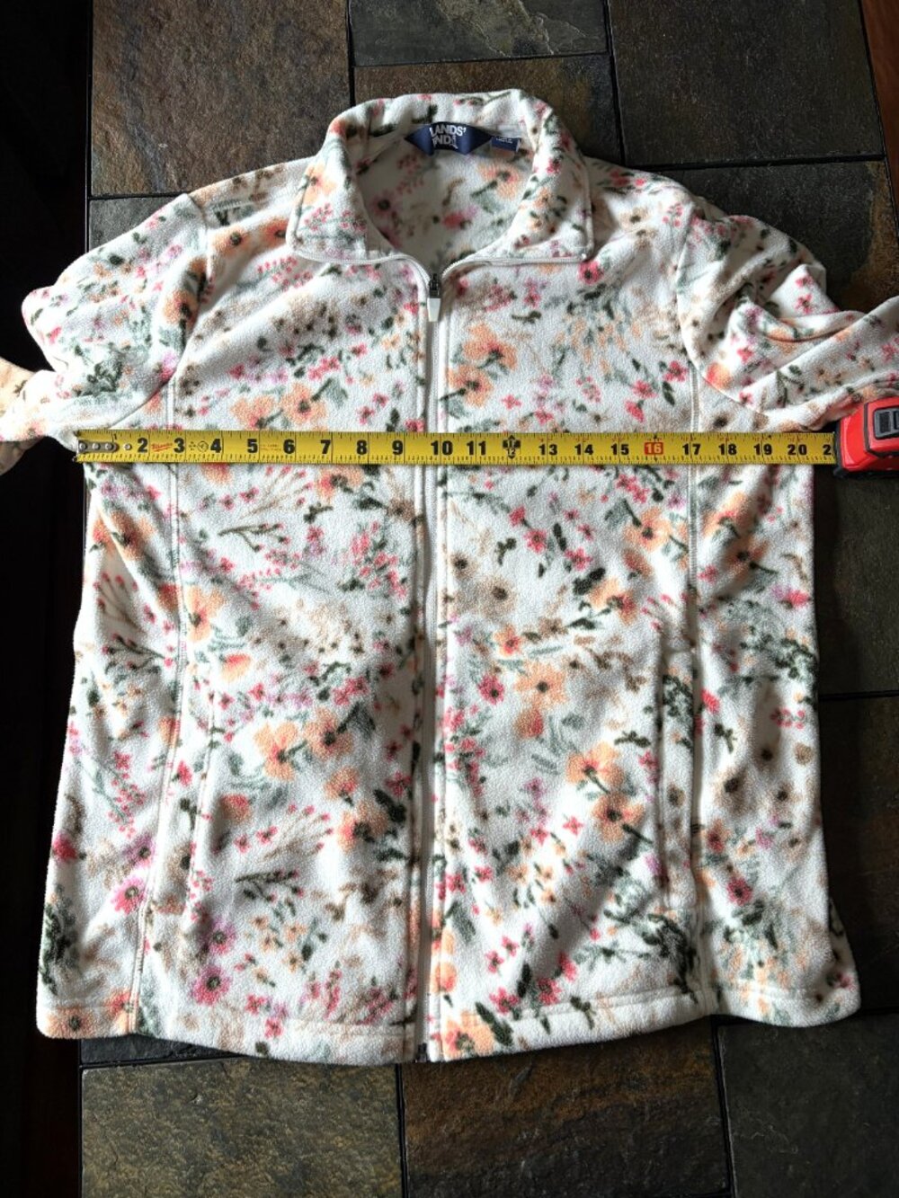 Lands' End floral fleece jacket full zip cream colored size medium petite - Picture 8 of 9